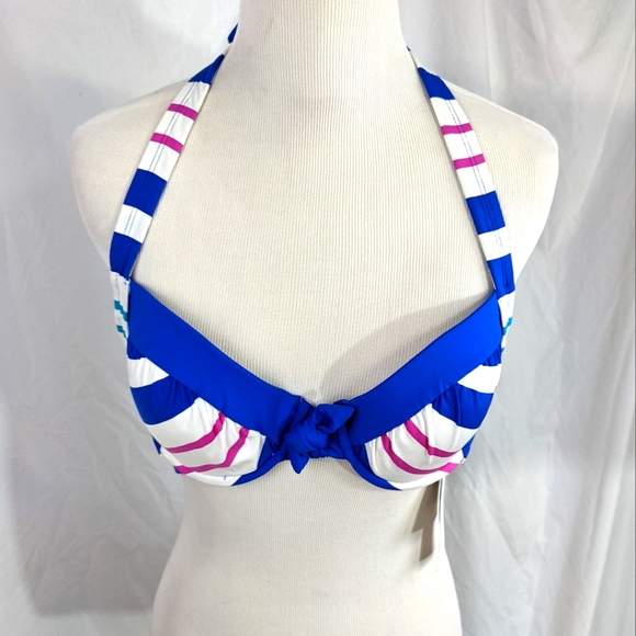 ☀️Liz Claiborne NWT bikini top 12 striped blue - Picture 2 of 16